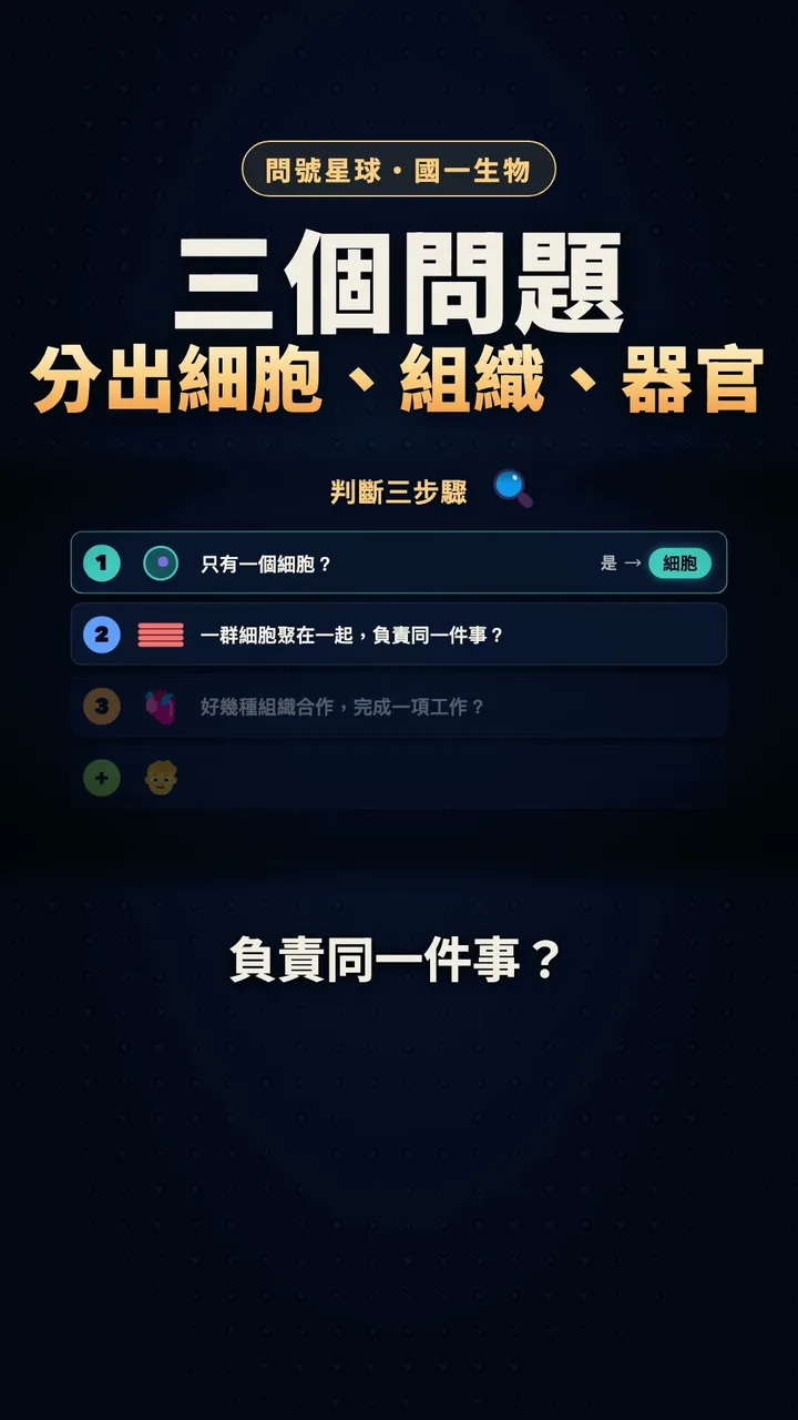 三個問題，分出細胞、組織、器官
